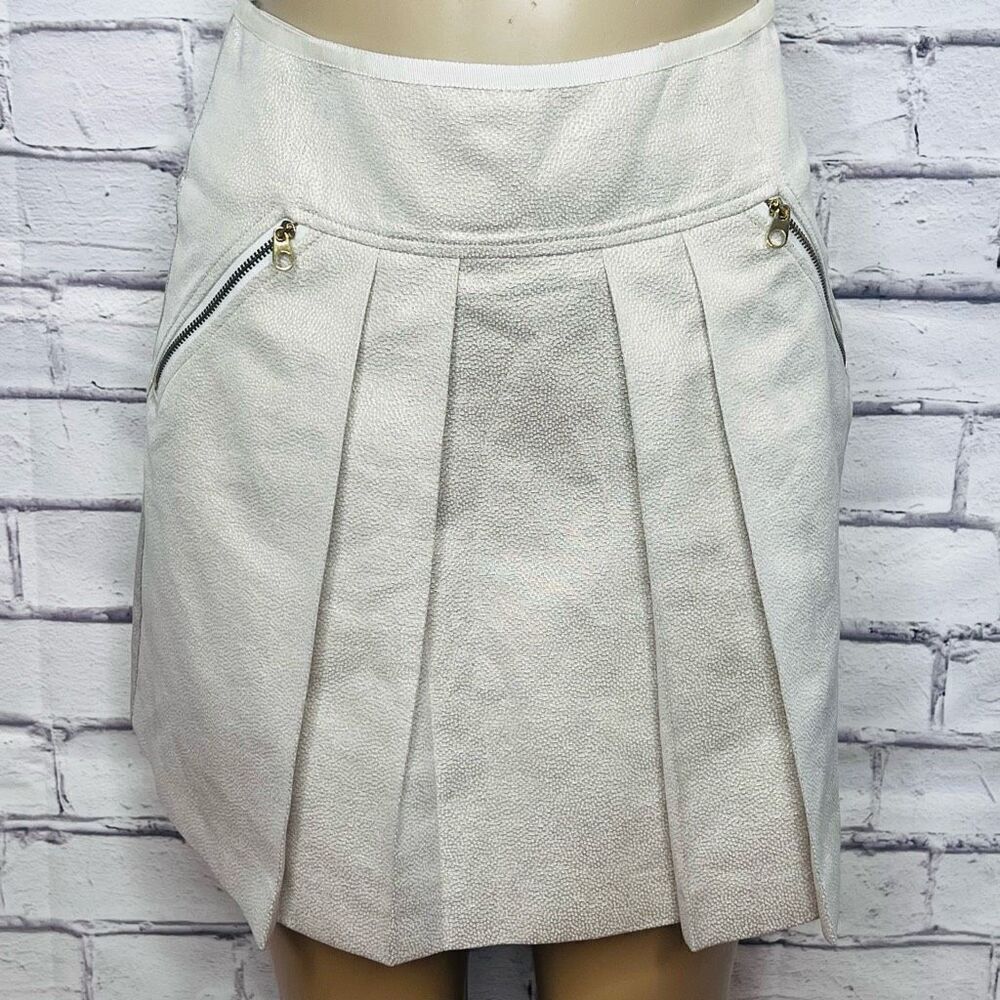 Ted Baker Womens Cream Textured Mid-Rise Zippered Pleated Mini Skirt Size 1